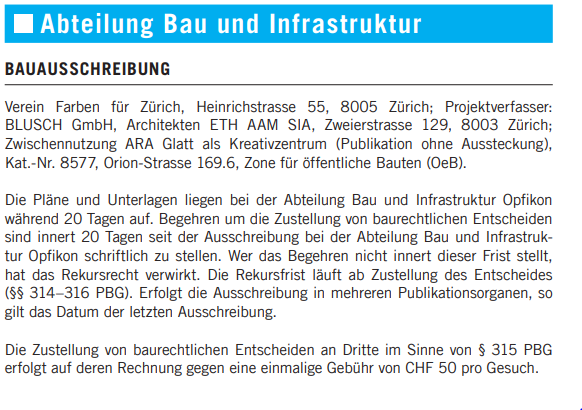 Entscheid Baugesuch Stadt Opfikon